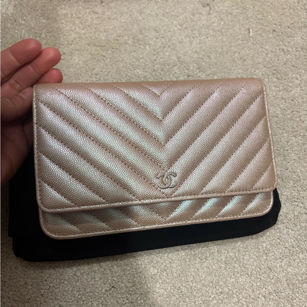 Chanel Metallic Beige Quilted Women's Bag